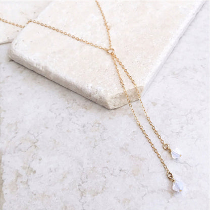 White pointed crystal necklace double chain necklace delicate necklace