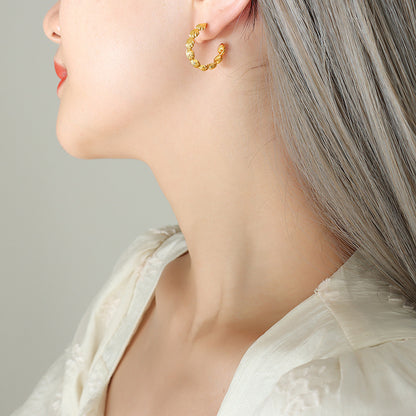 Hong Kong Style Ins Trendy Fashion Commuter Copper Shell C- Shaped Earrings Ear Rings
