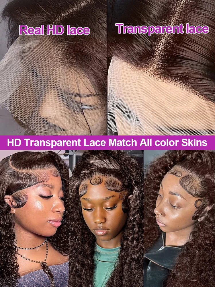 Chocolate Brown Deep Wave Lace Front Curly Wigs