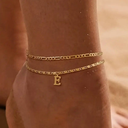 26 Initial Letter Anklets Gold Double Layer Chain Anklet Twin