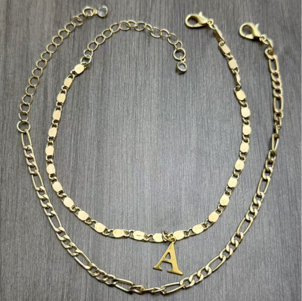 26 Initial Letter Anklets Gold Double Layer Chain Anklet Twin
