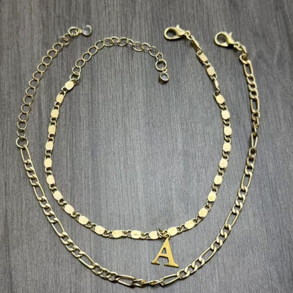 26 Initial Letter Anklets Gold Double Layer Chain Anklet Twin